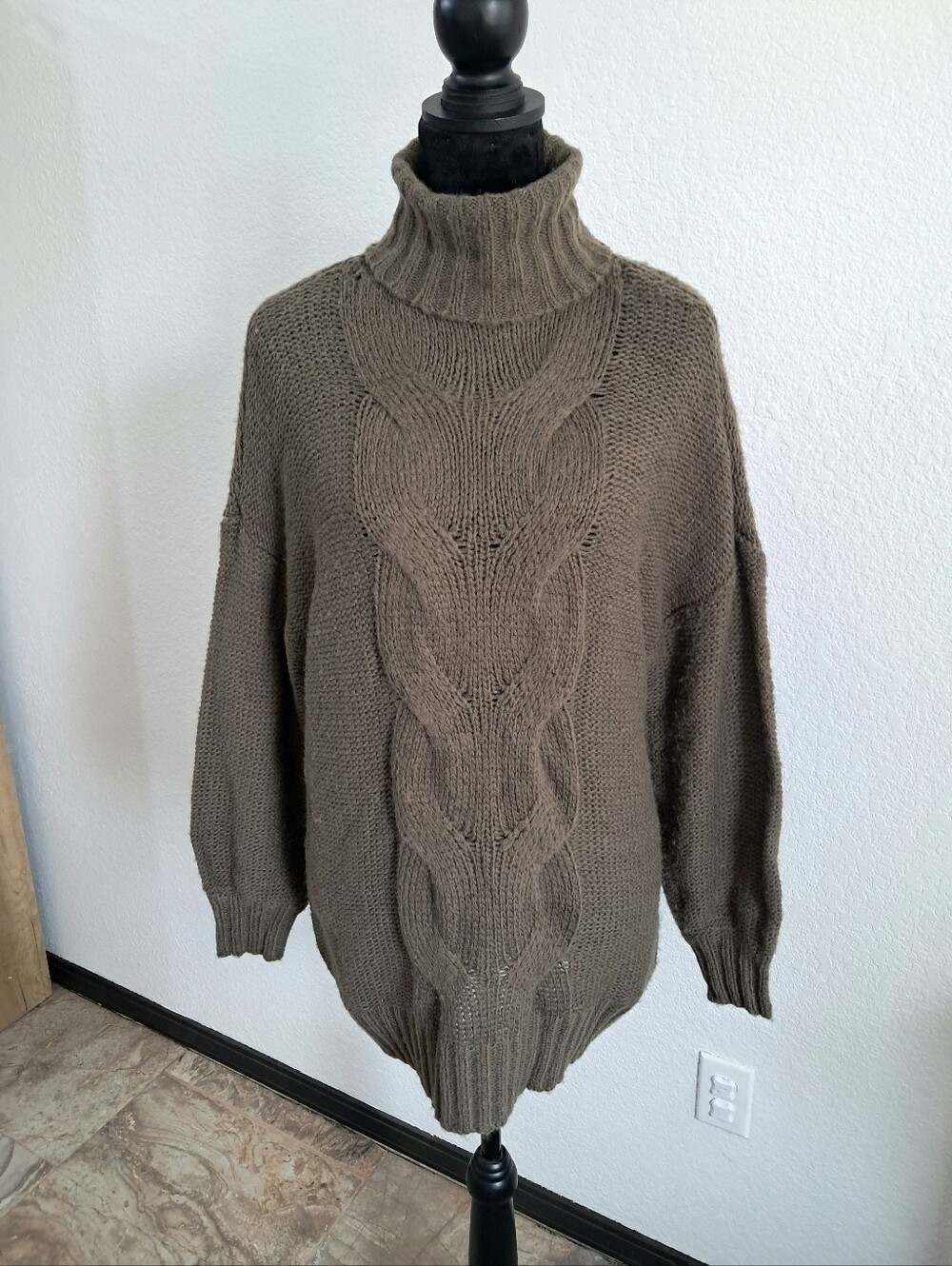 Aerie Chunky Knit Turtleneck Sweater Green Long Sleeve Lightweight Old Money